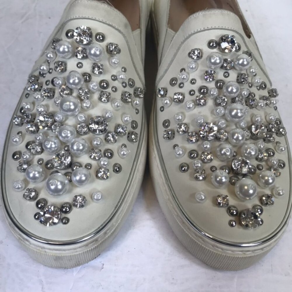 Stuart Weitzman Pearl Embellished Leather SlipOn Platform Sneakers Shoe Slides 7 - Picture 7 of 16